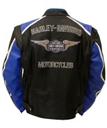Men&#39;s Handmade Harley Cruiser Blue Motorcycle Leather Jacket Motorbike J... - £94.39 GBP