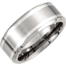 9 MM Titanium and Sterling Silver Inlay Beveled Edge Band - £156.53 GBP