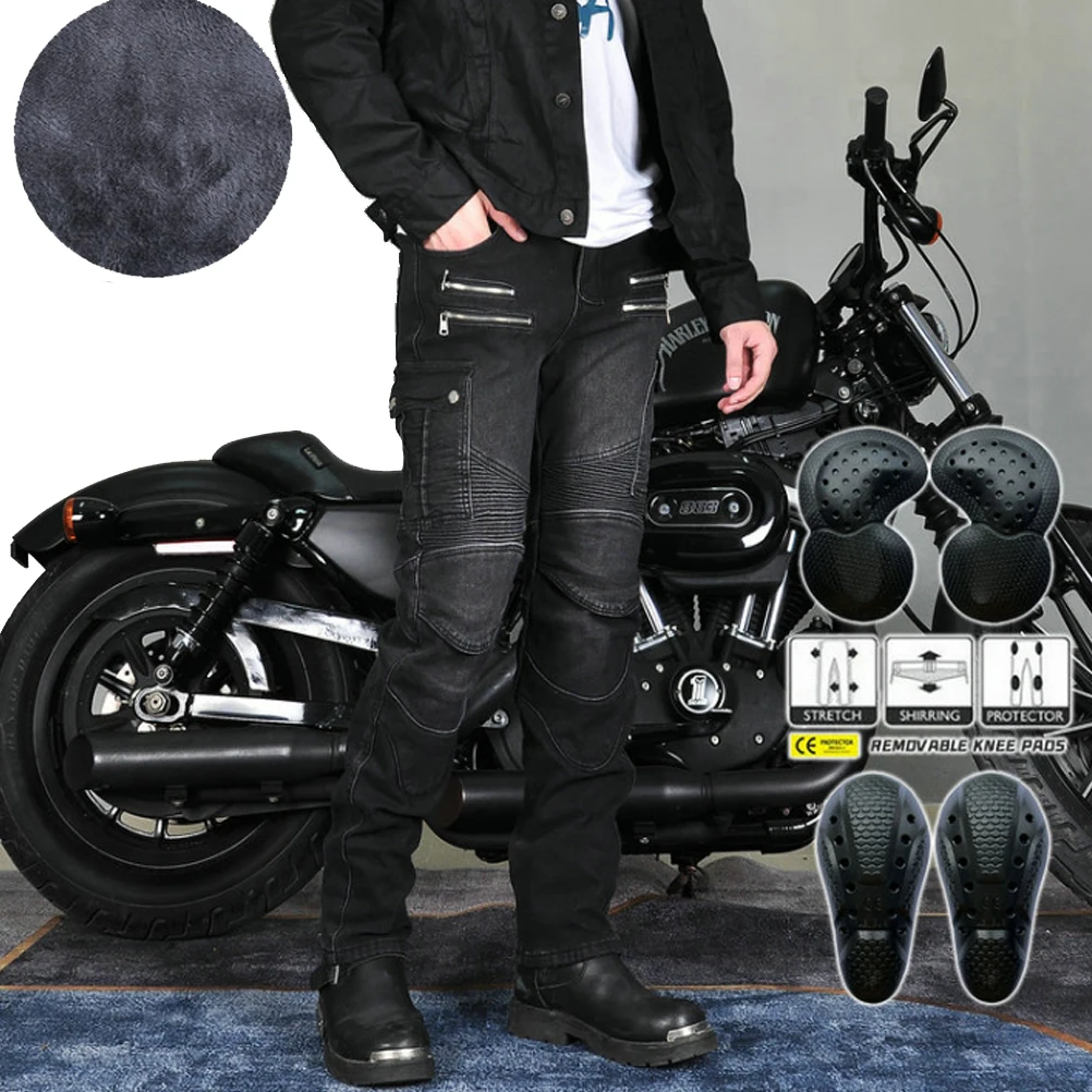 Plus Velvet Thicken Men Motorcycle Riding Pants Motocross Racing Jeans Cycling - £70.53 GBP