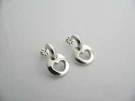 Tiffany &amp; Co Silver Heart Stencil Cut Out Earrings Hoops Dangle Gift Love Art - £289.13 GBP
