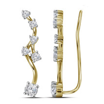 10k Yellow Gold Womens Round Diamond Climber Fashion Earrings 5/8 Cttw - £638.68 GBP