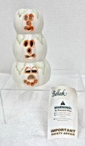 Vintage Belleek Jack O Lantern Stacked Pumpkins Halloween Tealight Candl... - $39.11