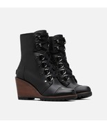 Sorel After Hours Lace Wedge Booties Black Leather $250 Sz 5, New! - £79.02 GBP