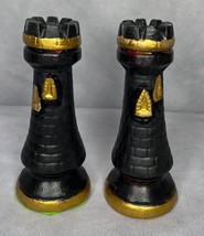 Duncan Chess Mold Ceramic Painted Rook Set of 2 Black Vintage 1970&#39;s - £19.41 GBP