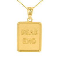 10K Solid Gold Dead End Traffic Sign Pendant Necklace - Yellow, Rose, or White - £124.60 GBP+