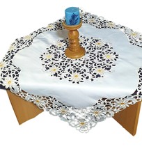 Summer White Table Topper, Yellow Flower, Embroidered Richelieu, Rustic ... - £39.04 GBP