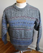 James Pringle Weavers M 100% Wool Fair Isle Cable Gray Chunky Sweater Sc... - £35.88 GBP
