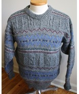 James Pringle Weavers M 100% Wool Fair Isle Cable Gray Chunky Sweater Sc... - £36.02 GBP