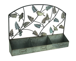 Zeckos Birds On Fall Ferns Rustic Metal 3 Basket Wall Hanging - £26.90 GBP