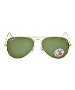 RayBan RB3025 Aviator Classic Gold Frame Green Lens 58mm Polarized Sungl... - $159.16 CAD