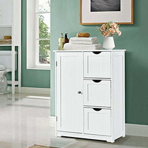 Bathroom Floor Cabinet Side Storage Cabinet with 3 Drawers and 1 Cupboard-White - £109.20 GBP