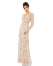 Mac Duggal 10769 Floral Sequin Wrap Long Sleeve Gown SZ 8 ($598) BlushSilver - £177.07 GBP