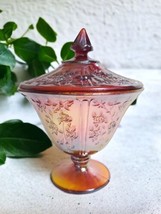 Vtg Amberina Carnival Glass Sharon Cabbage Rose LIdded Compote Candy Dis... - £22.57 GBP