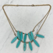 Gold Tone Double Strand Faux Turquoise Bib Tiered Necklace - £5.51 GBP