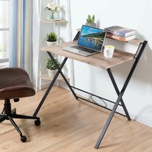 Folding Desk 2 Tier Foldable Desk No Assembly Computer Desk Saves Space - £86.64 GBP