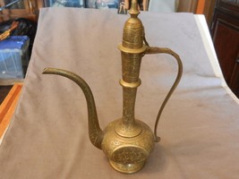 Vintage Brass Coffee or Tea Pot Intricate Details Made in India 10.75&quot; Tall - £47.78 GBP
