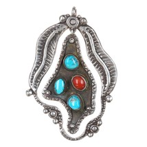 60&#39;s-70&#39;s Vintage Native American sterling - turquoise and coral pendant - £387.18 GBP