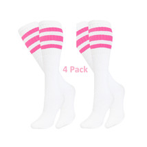 Striped Tube Socks Baseball Softball White &amp; Pink Set of 4 Pairs Unisex 23&quot; Long - £16.76 GBP