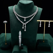 Luxury Double Layer Jewelry Sets for Women CZ Cubic Zirconia Necklace Set Prom J - £108.59 GBP