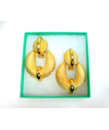 Large Statement Granulated Gold Tone Doorknocker Clip Earrings - £11.35 GBP