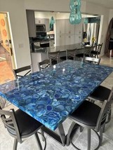 48&quot;x30&quot; Blue Agate Dining Table Top Handmade Countertop Desk Handmade Home Decor - £1,378.63 GBP