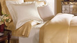Sferra Giotto Honey King Duvet Solid Gold Hemstitch 100% Cotton Sateen Italy NEW - £378.01 GBP