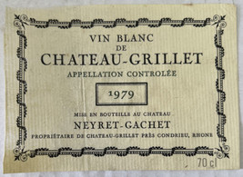 Vin Blanc Chateau-Grillet Neyret-Gachet 1979 Vintage Wine Bottle Label - £7.87 GBP