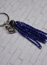 Blue Tassel Rhinestone Crystal Silver Puffed Heart Keychain Handmade New - $19.79