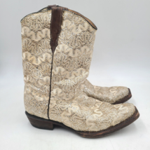 Tanner Mark Western Cowboy Gold Glitter Boots Botas Size 5 - £39.41 GBP