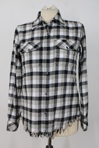 Curent/Elliott 1 S Black White Plaid Flannel Fringe Button-Front Shirt Top - £20.89 GBP