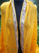 Dupatta Vintage Indian Bridal Pakistani Stole Chiffon Yellow Sequin Scar... - £16.51 GBP