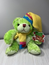 Atico small green plush teddy bear yellow pink blue winter hat scarf - £11.64 GBP