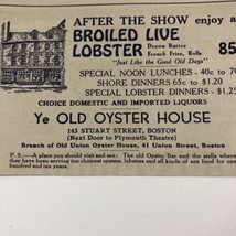 1936 Ye Oyster House Boston Enjoy live Lobster print ad Next to Plymouth Theater - £10.73 GBP