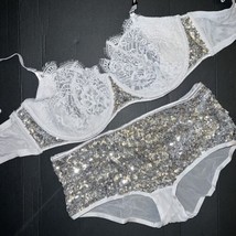 Victoria&#39;s Secret senza Righe 34DDD Reggiseno Set S Mutandine Grigio Arg... - $93.55