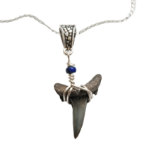 Sand Shark Tooth Necklace with Azurite Bead - Unique Fossil Accessory - $44.23