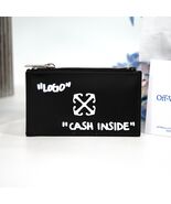 Off-White Black Leather Jitney Zipped Quote Card Holder Mini Wallet NWT ... - $341.06