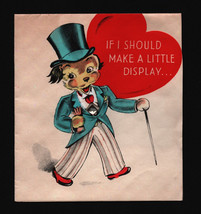 Vintage Valentines Day Card Anthropomorphic Dog In Top Hat And Cane - $10.40