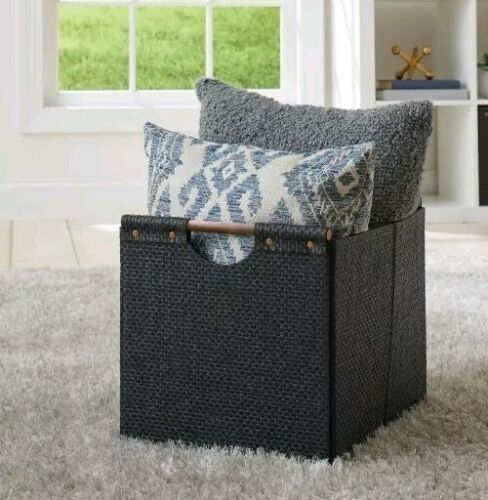 Better Homes &amp; Garden™ ~ BLACK Woven w/Wood Handles ~ 12.75&quot; ~ Storage C... - $29.92