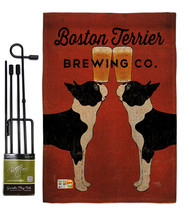 Boston Terrier Brewing Burlap - Impressions Decorative Metal Garden Pole Flag Se - £27.05 GBP
