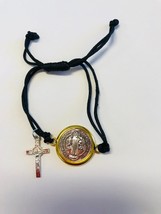 Saint Benedict 2 Tone Medal Rope Adjustable Bracelet  7.5&quot;,  New - £7.86 GBP