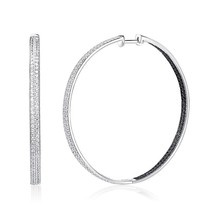 Hinged Hoop Creole Black Pave Earrings Europe Bohemia Glam Fashion 925 Sterling  - £69.57 GBP