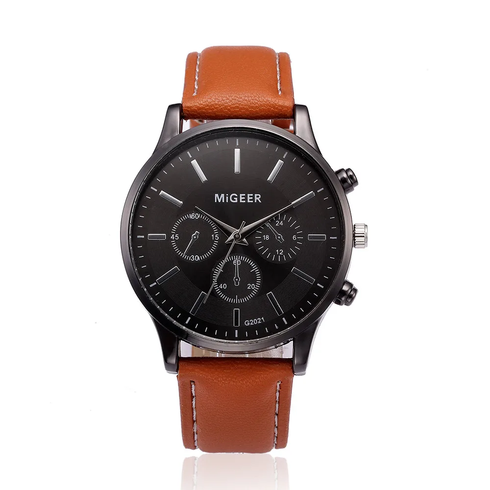 New retro design leather band analog alloy quartz wrist watch 2021 men new thumb200