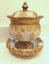 ITALIAN COMPOTE w LID &amp; ASHTRAY 3 PC NUMBERED GOLD GILT FOOTED Estate VTG - £94.96 GBP