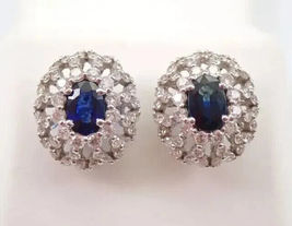 2 Ct Oval Lab Created Sapphire CZ Halo Fancy Stud Earrings 14K White Gold Plated - £61.87 GBP