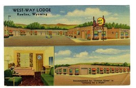 West Way Lodge Linen Postcard Lincoln Highway US 30  Rawlins Wyoming - £10.90 GBP