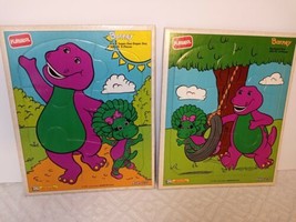 2 VTG Playskool Barney Cardboard Frame 6 Pc Tray Puzzles 326-02/03 Age 2-5 1993 - £9.71 GBP