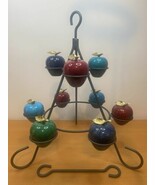 9 Marble Alabaster Apples &amp; Hanging / Table Metal Display Brass Stem Fru... - $210.27