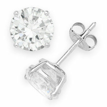 .925 Sterling Silver Round Cut Cubic Zirconia Basket Setting Style Stud Earrings - £13.48 GBP+