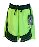 Russell Boys Lime Green Black Knit Shorts Size M8 Drawstring Waist - £12.76 GBP