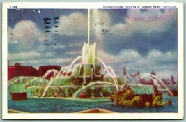 Buckingham Fountain Grant Park Chicago IL Illinois 1936 WB Postcard G1 - £2.33 GBP